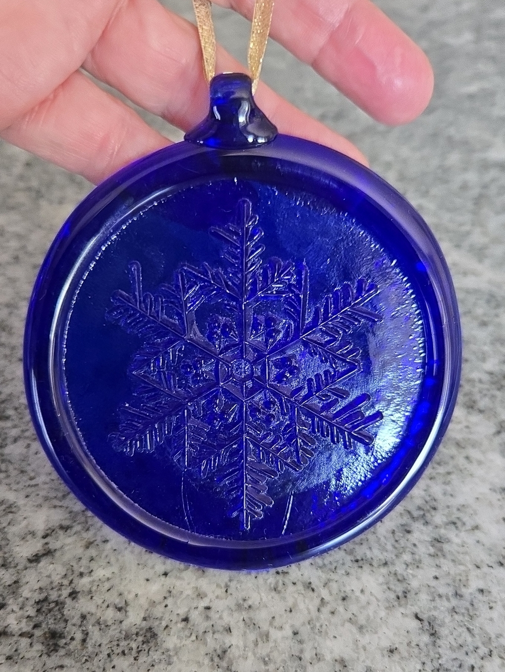 Cobalt Blue Recycled Glass Pressed Snowflake Design Ornament